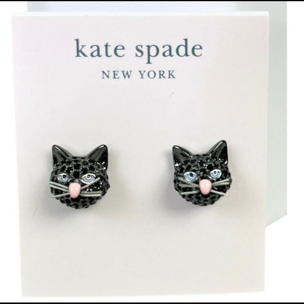 Kate Spade cat earrings with hematite backings